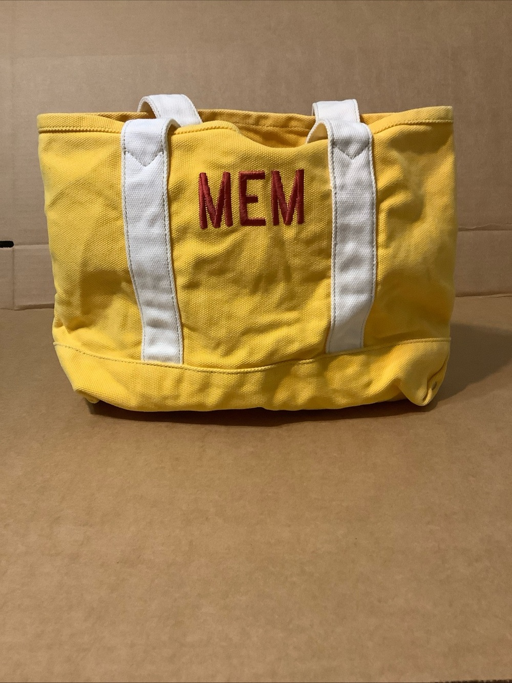 Vintage J.Crew Yellow/white Small Heavy Cotton Canvas Embroidered Tote Bag